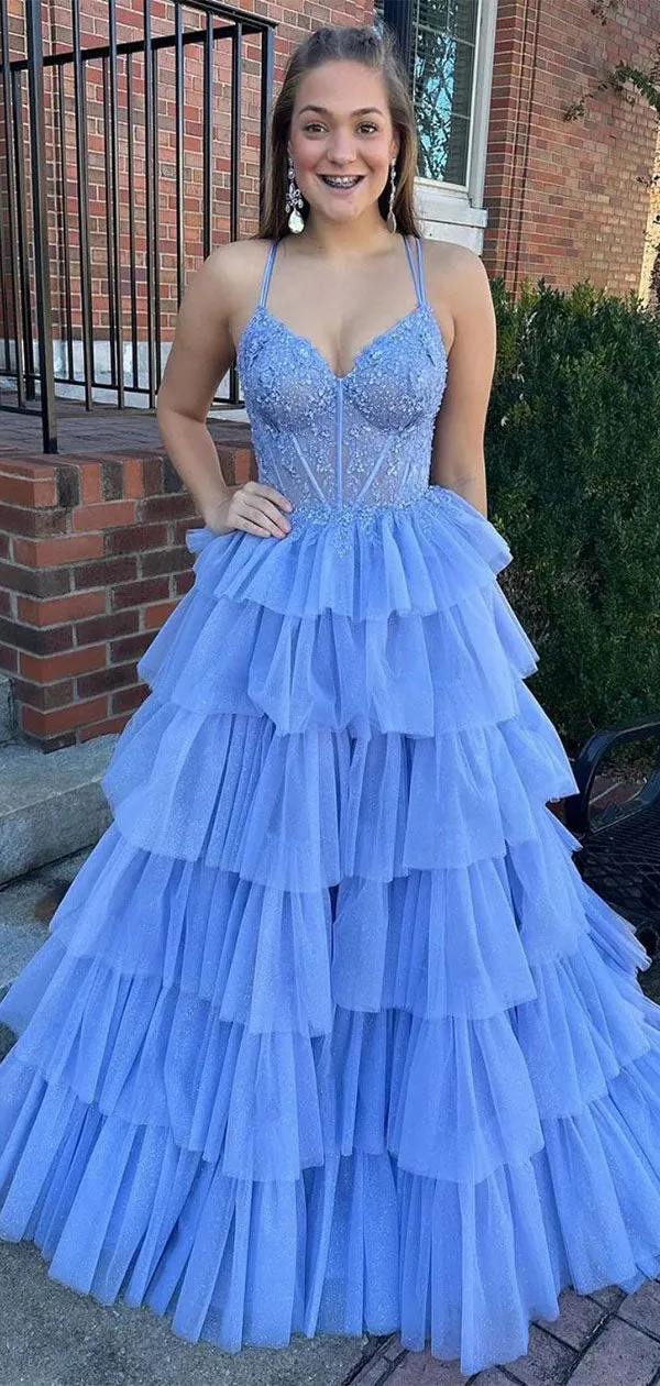 Elegant blue A-line Sweatheart Spaghetti Straps Long Prom Dress to Impress,WGP1734