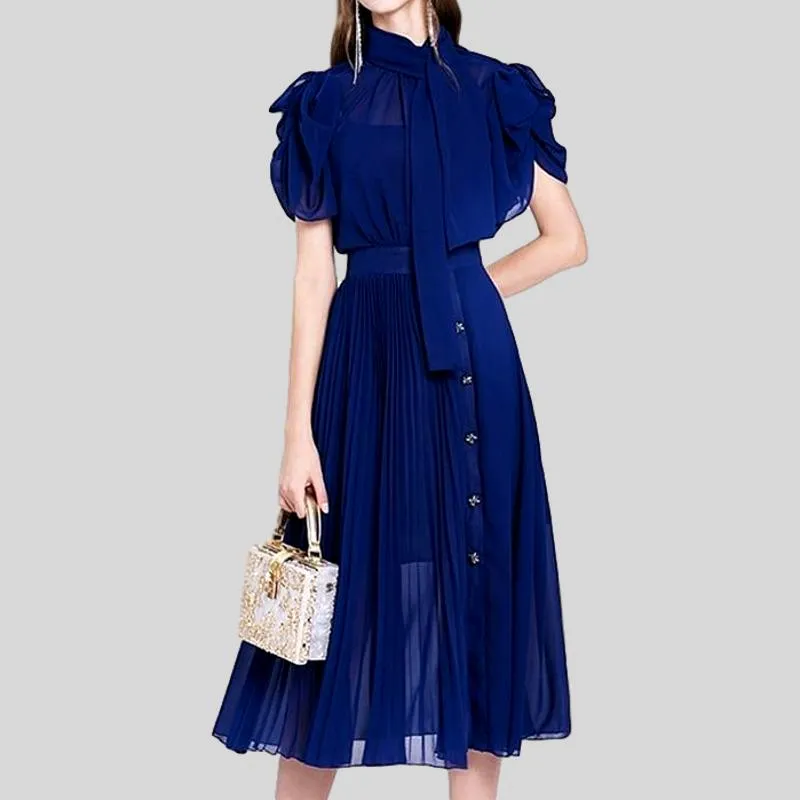 Elegant Chiffon Vintage Designer Pleated Dress