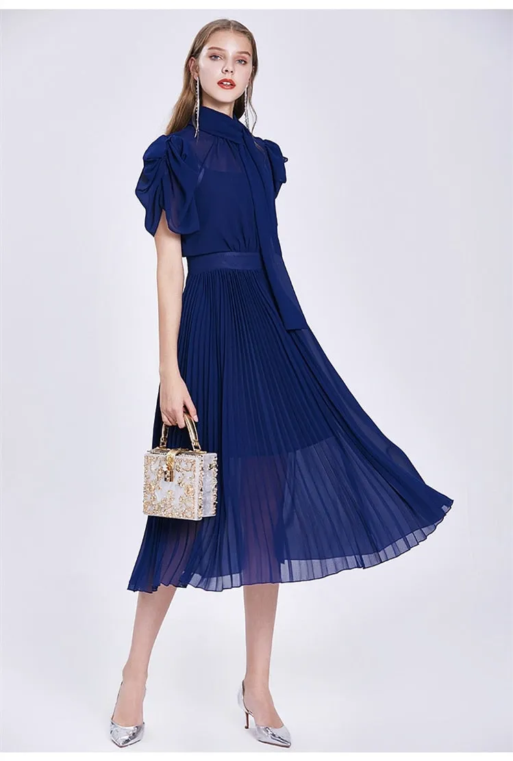 Elegant Chiffon Vintage Designer Pleated Dress