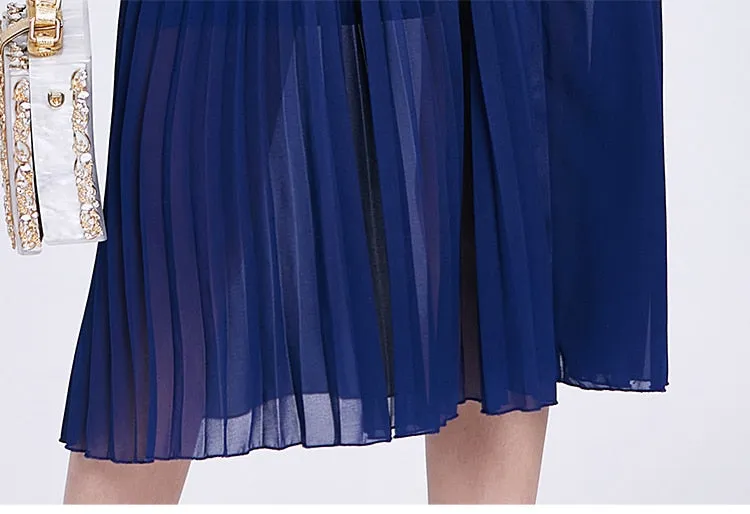 Elegant Chiffon Vintage Designer Pleated Dress