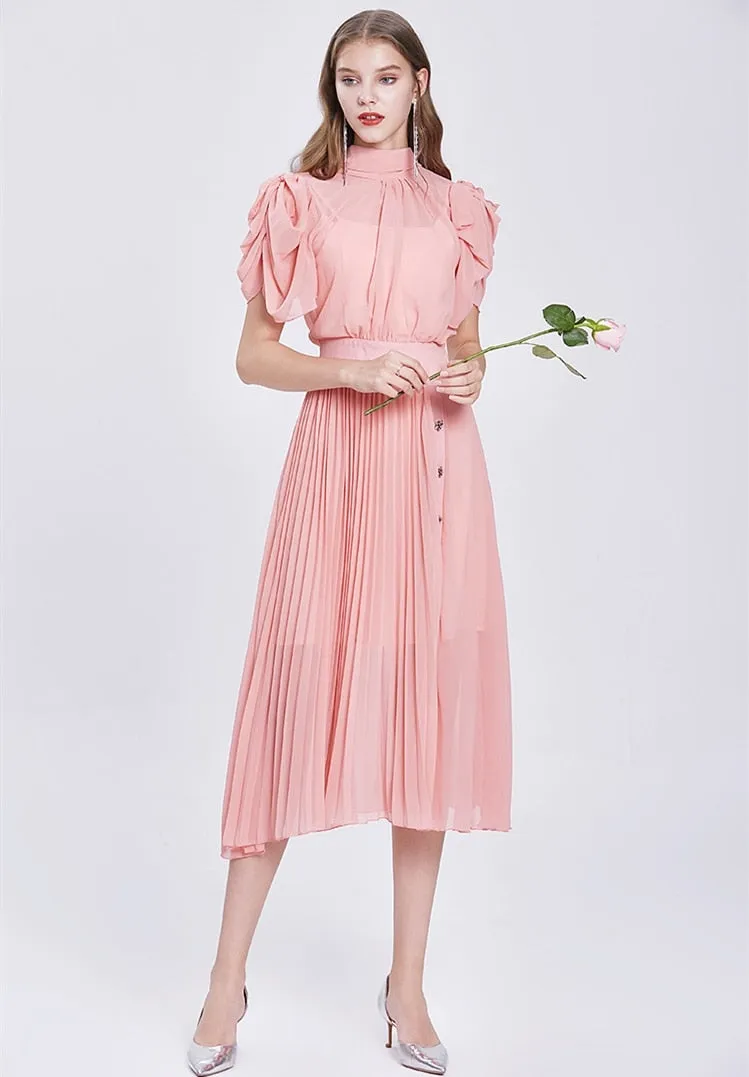 Elegant Chiffon Vintage Designer Pleated Dress