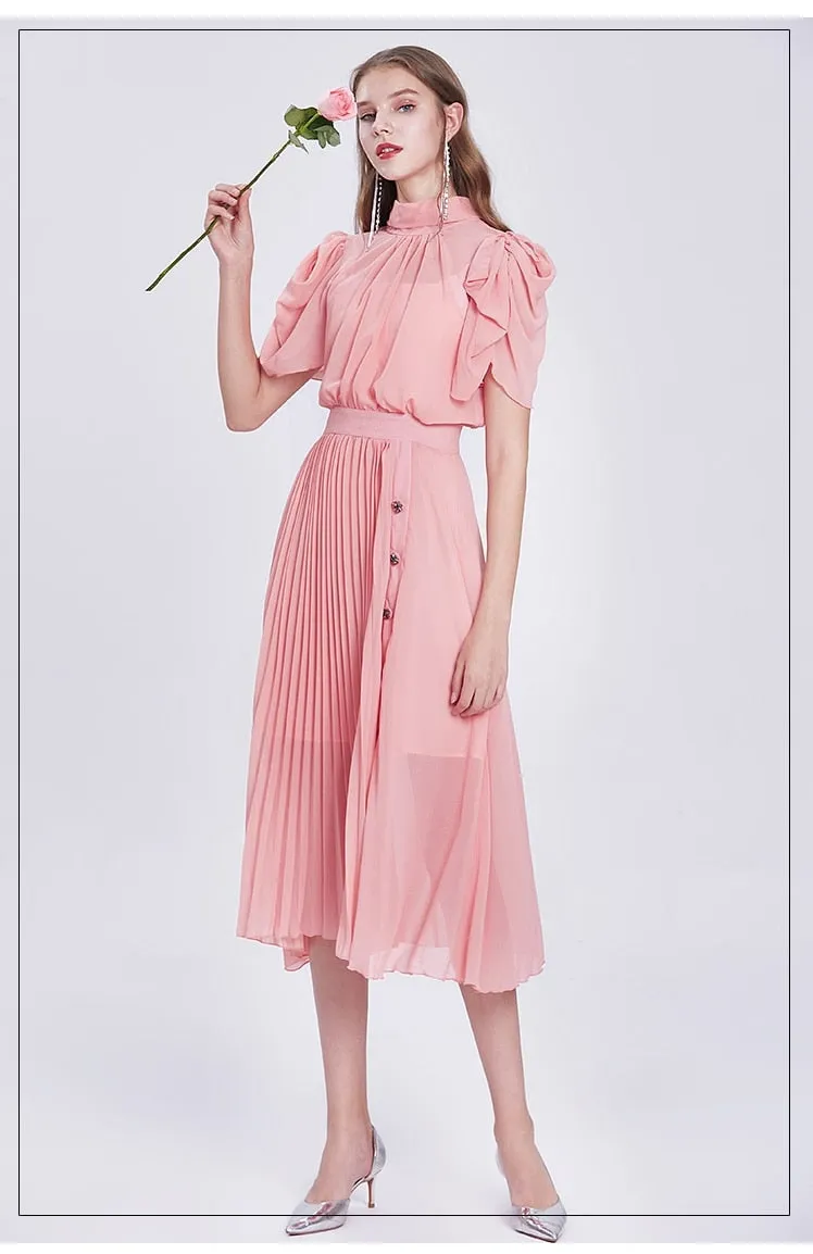 Elegant Chiffon Vintage Designer Pleated Dress