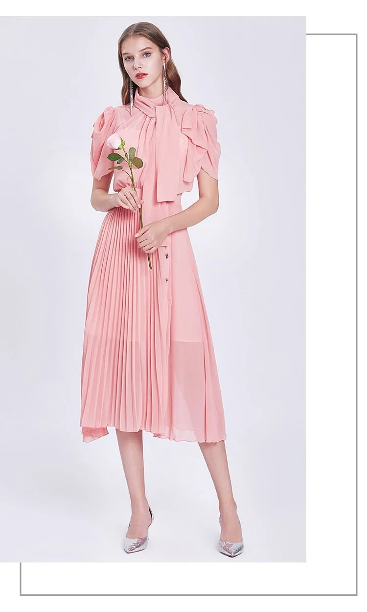 Elegant Chiffon Vintage Designer Pleated Dress
