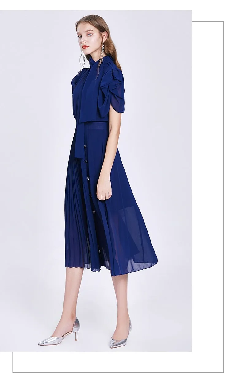 Elegant Chiffon Vintage Designer Pleated Dress