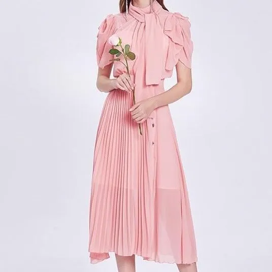 Elegant Chiffon Vintage Designer Pleated Dress