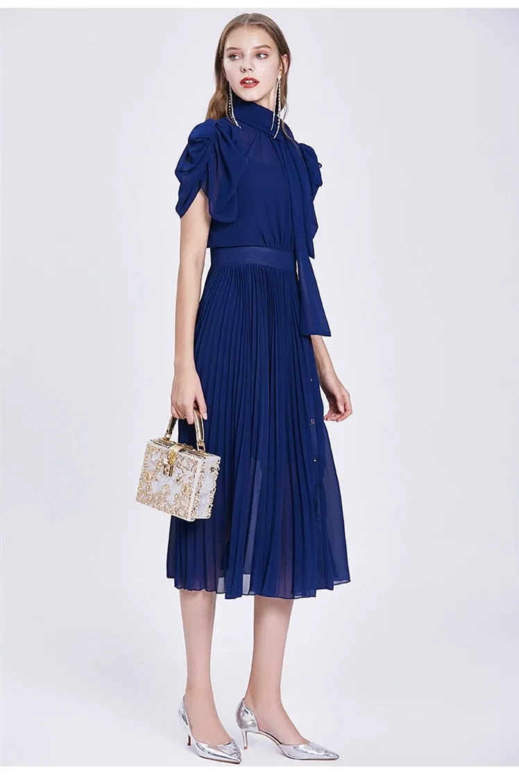 Elegant Chiffon Vintage Designer Pleated Dress