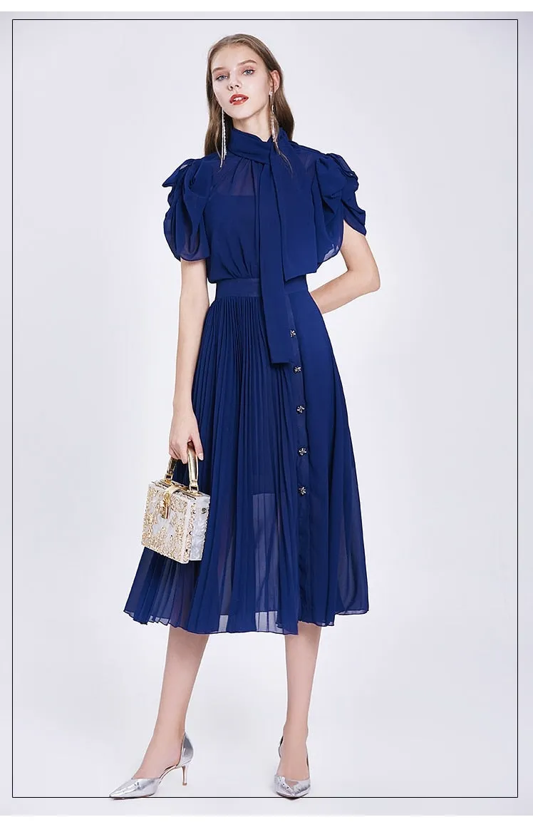 Elegant Chiffon Vintage Designer Pleated Dress