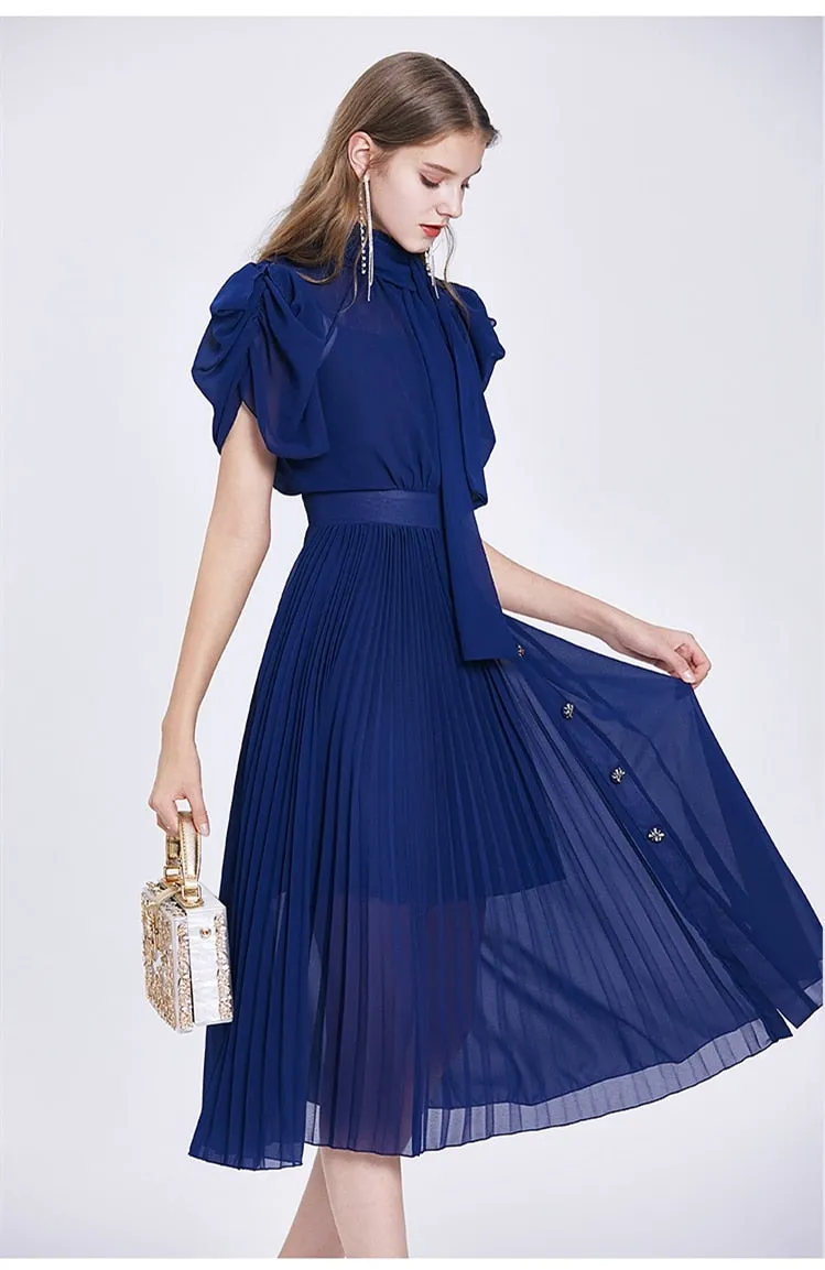 Elegant Chiffon Vintage Designer Pleated Dress