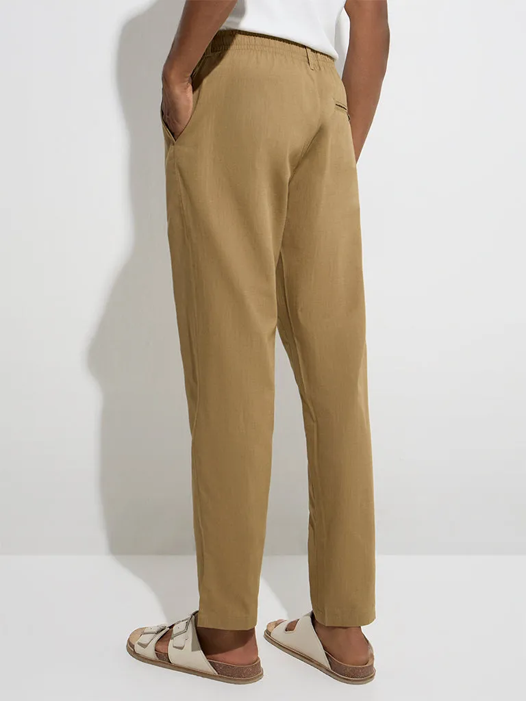 ETA Taupe Slim-Crop Fit Mid-Rise Cotton Chinos
