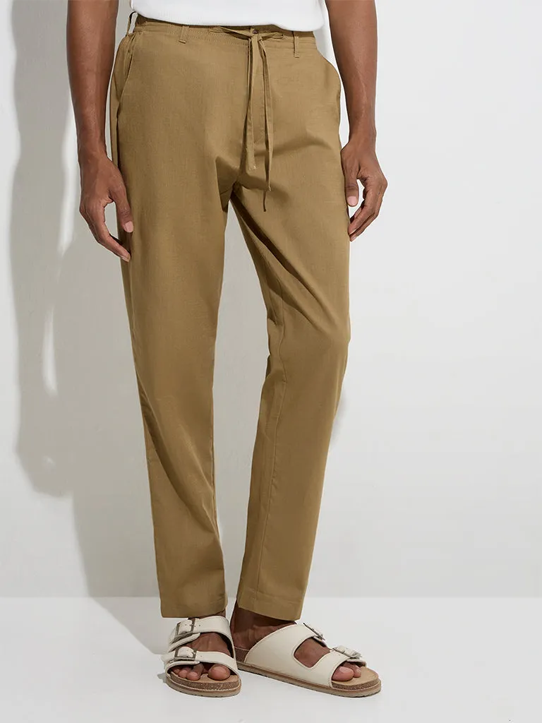 ETA Taupe Slim-Crop Fit Mid-Rise Cotton Chinos