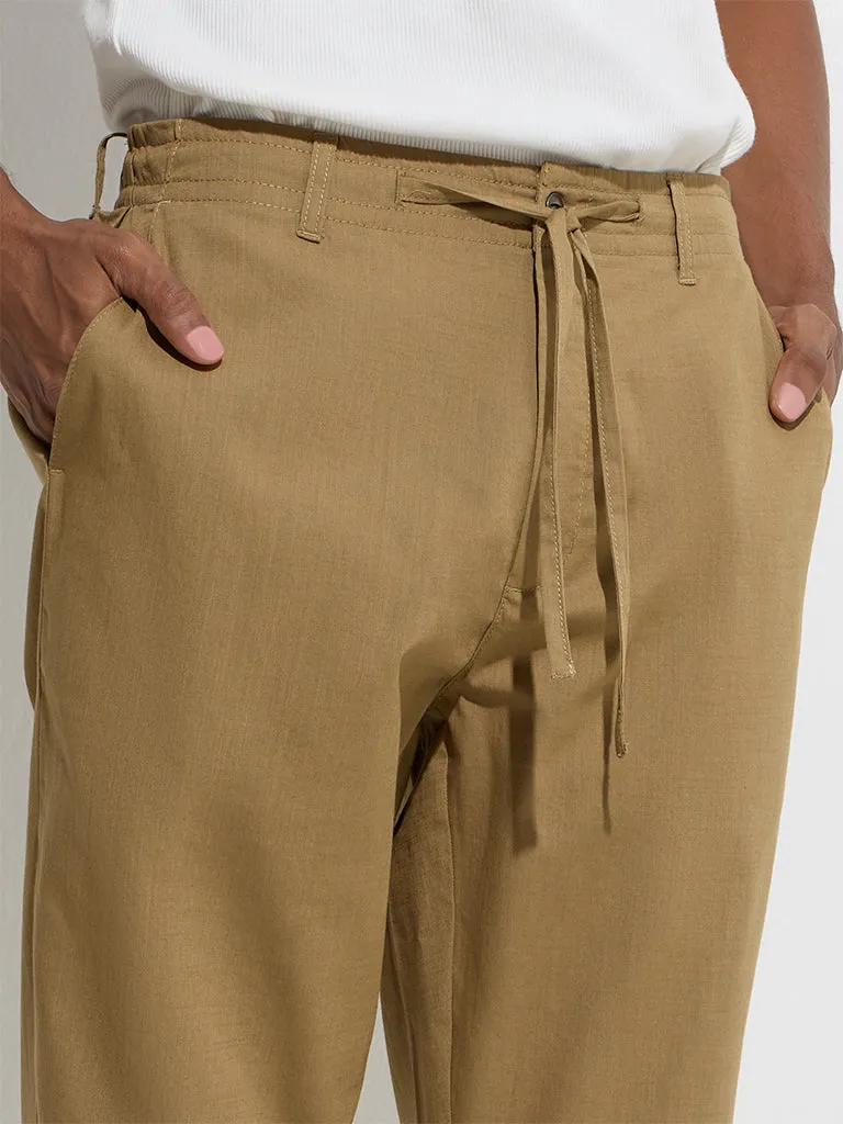 ETA Taupe Slim-Crop Fit Mid-Rise Cotton Chinos