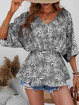 Fiery Soul V Neck Dolman Sleeve Peplum Blouse