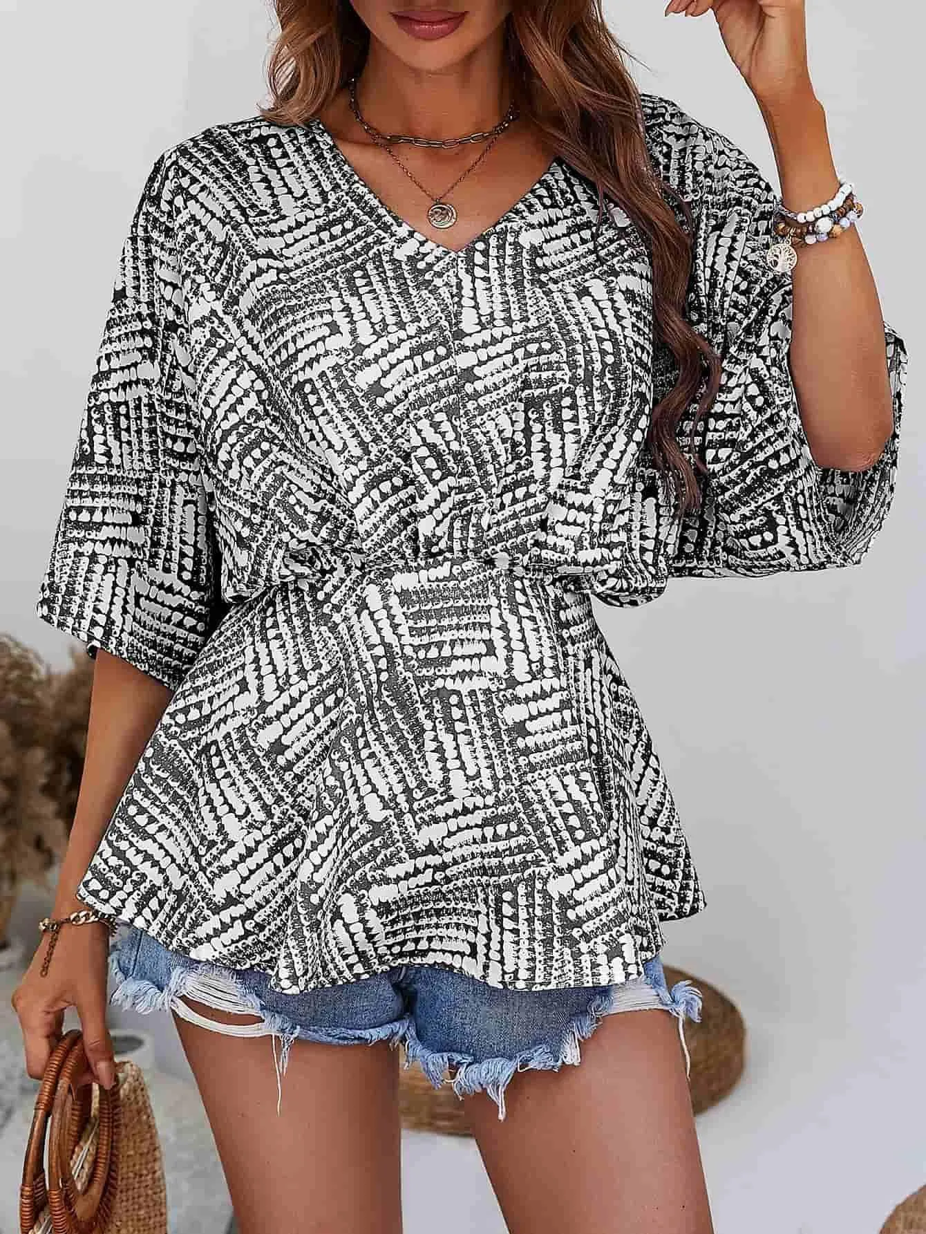 Fiery Soul V Neck Dolman Sleeve Peplum Blouse