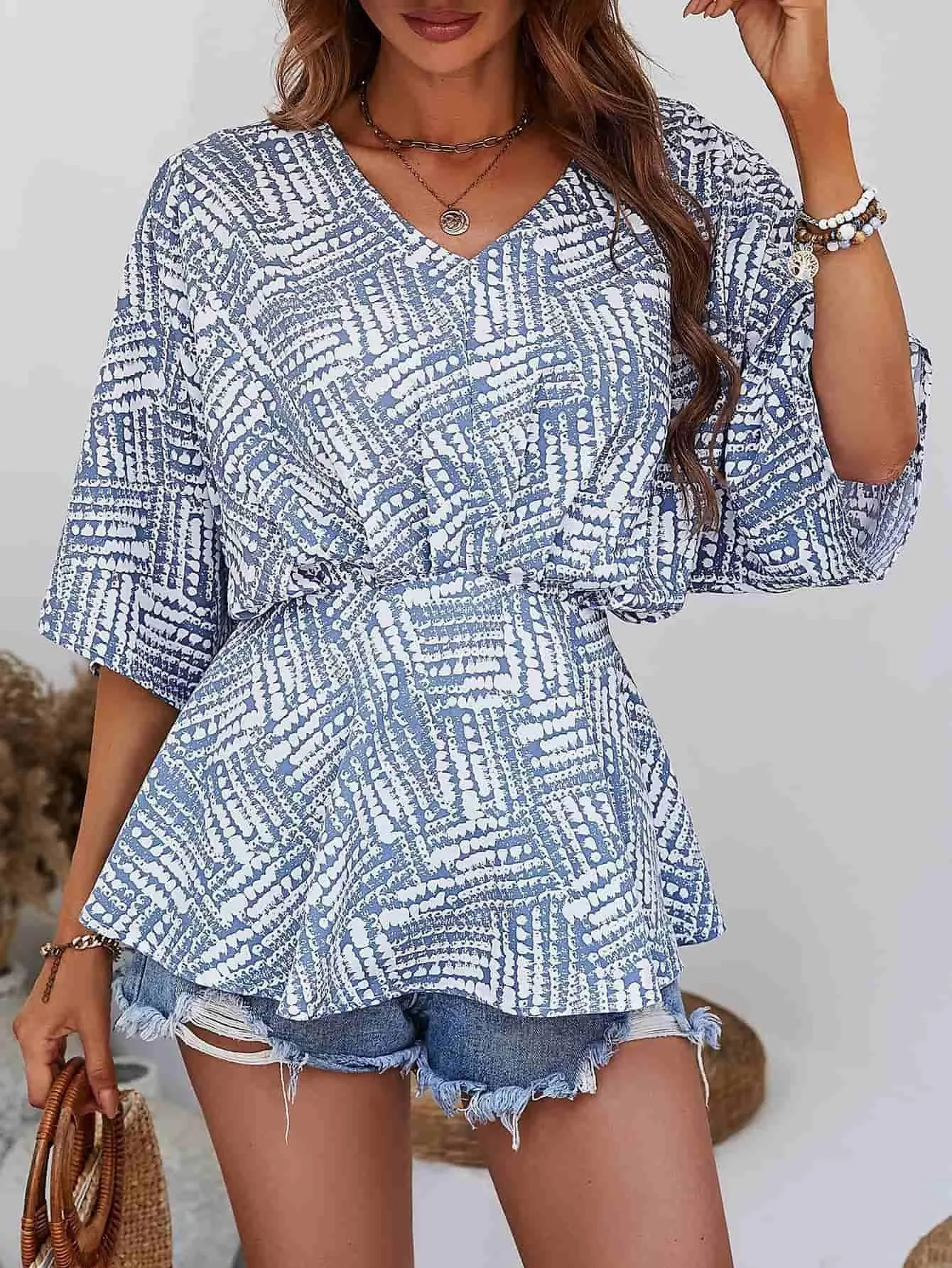 Fiery Soul V Neck Dolman Sleeve Peplum Blouse