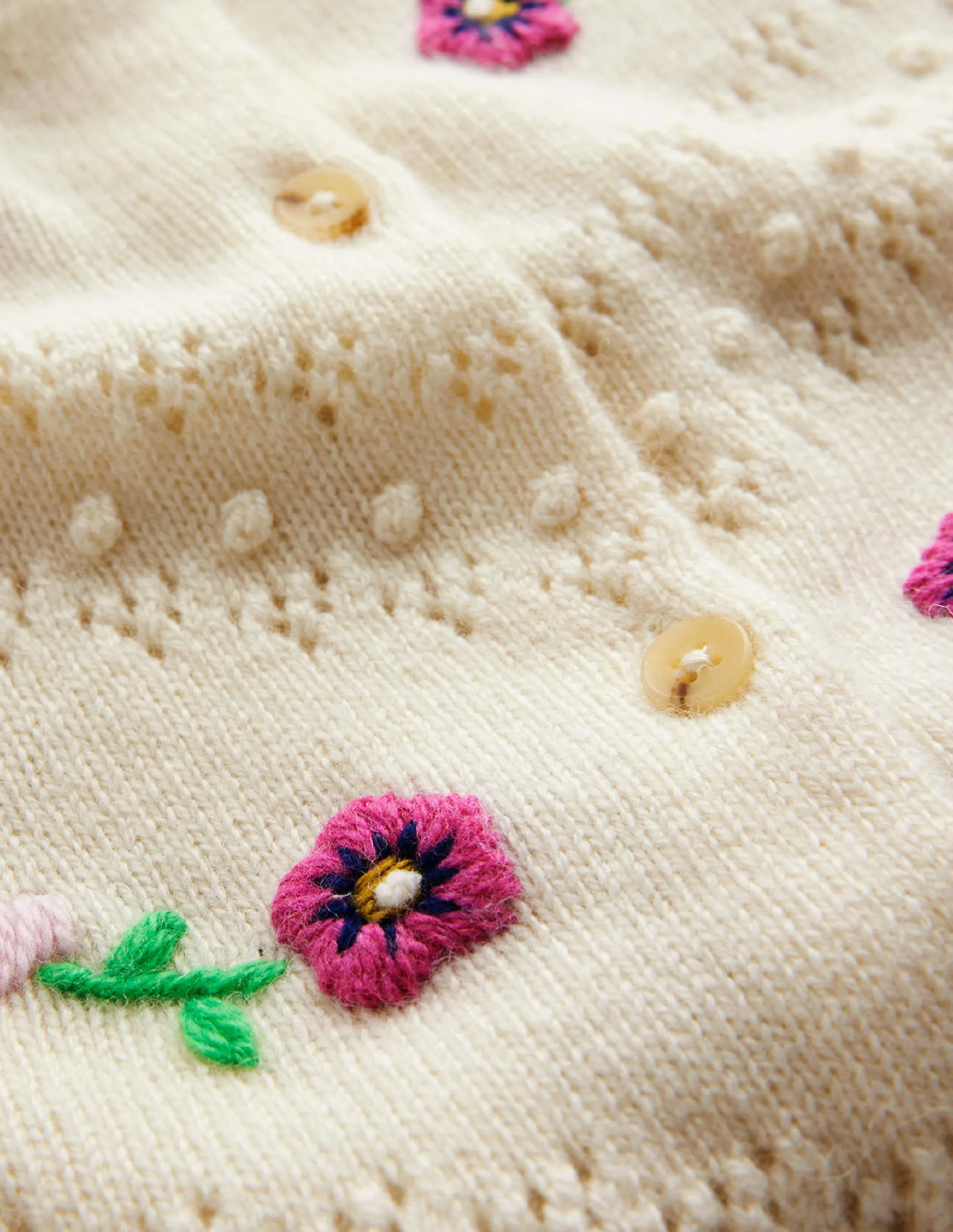 Floral-Embroidered Cardigan-Warm Ivory