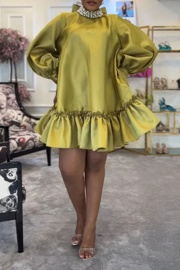 Flytonn-homecoming dresses hoco dresses party dresses fall outfits women Solid Color Elegant Pearls Mini Dress