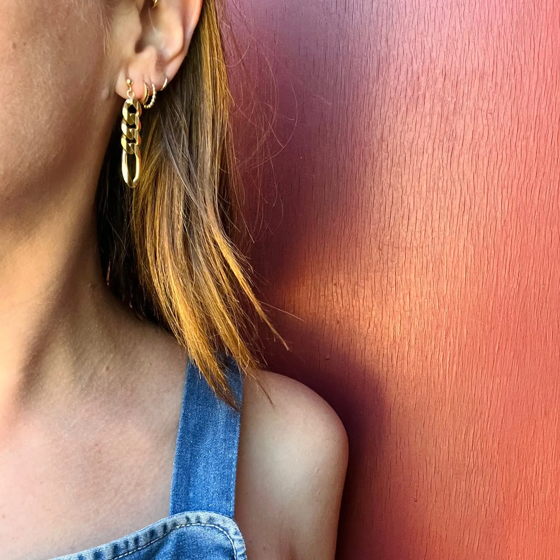 Funky Faceted 14k Figaro Chain Earrings
