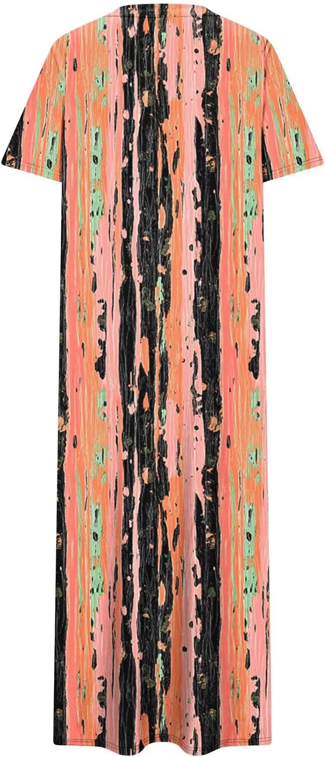 Going Out Dresses for Women 2025 Summer Casual Short Sleeve Midi Dress Floral Print Split Beach Dress with Pockets