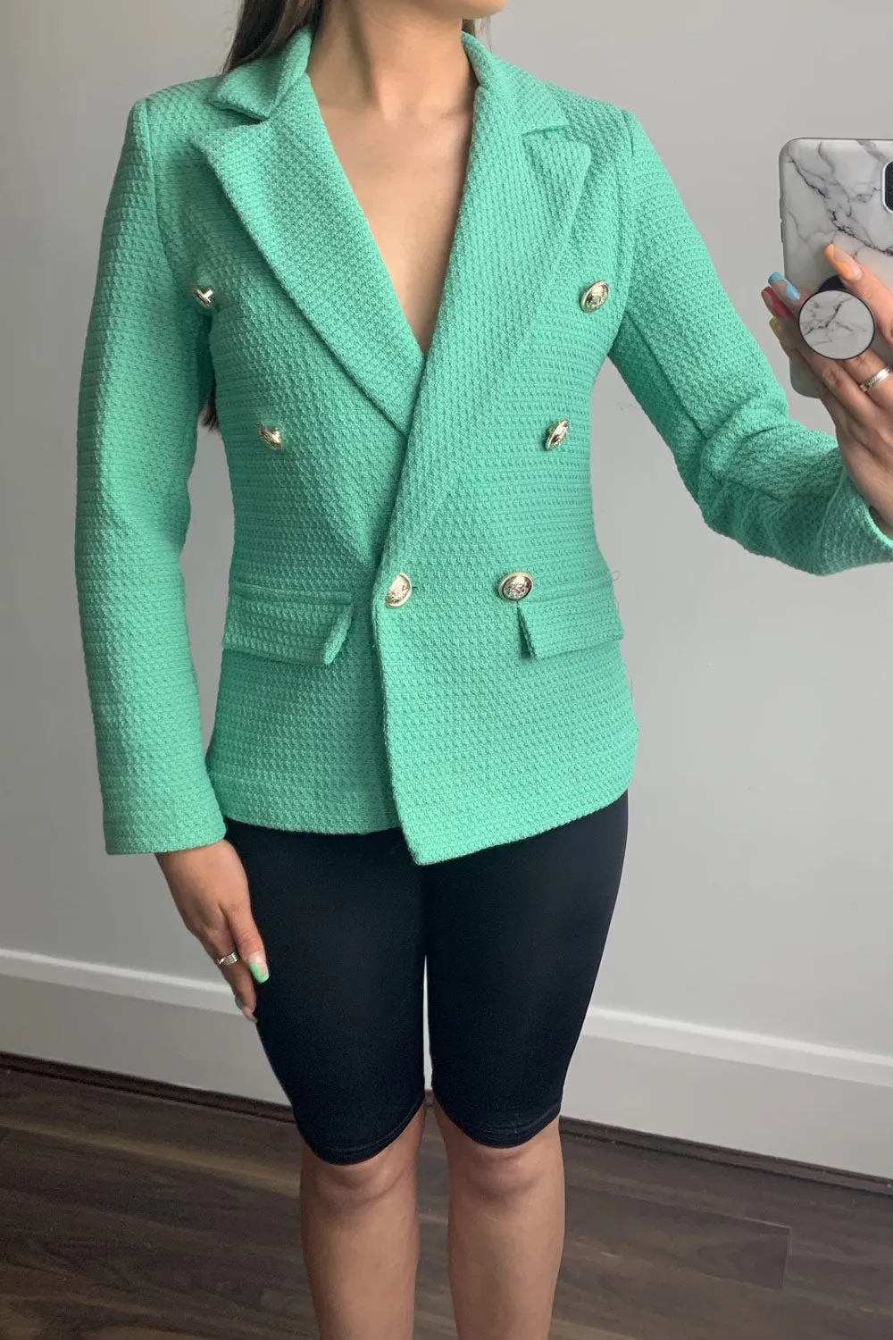 Jess Green Waffle Textured Tailored Button Detail Blazer