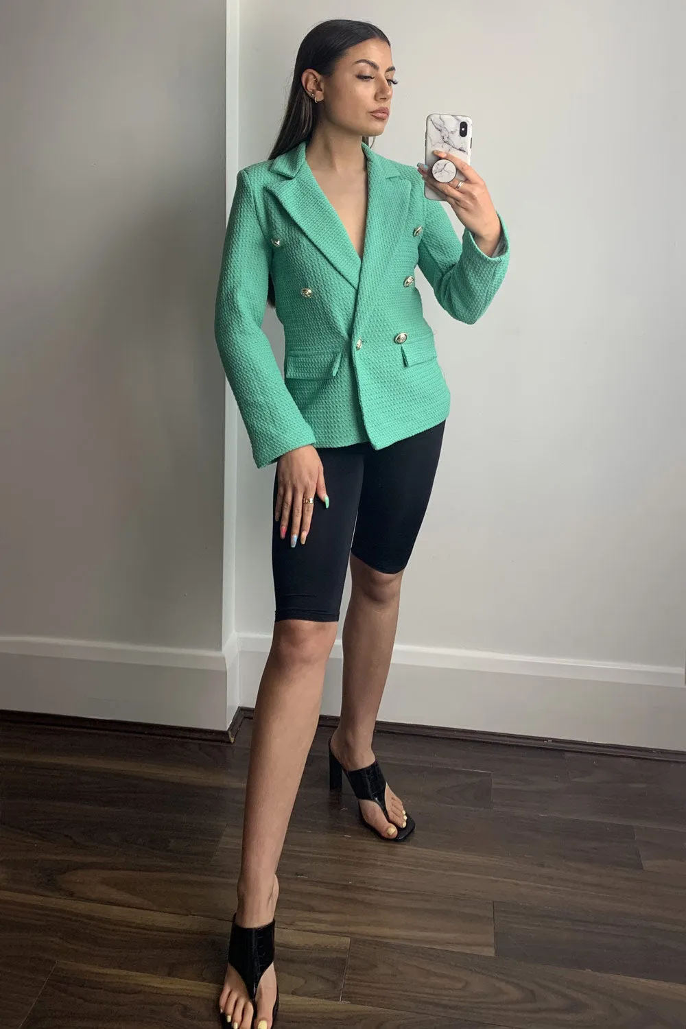 Jess Green Waffle Textured Tailored Button Detail Blazer