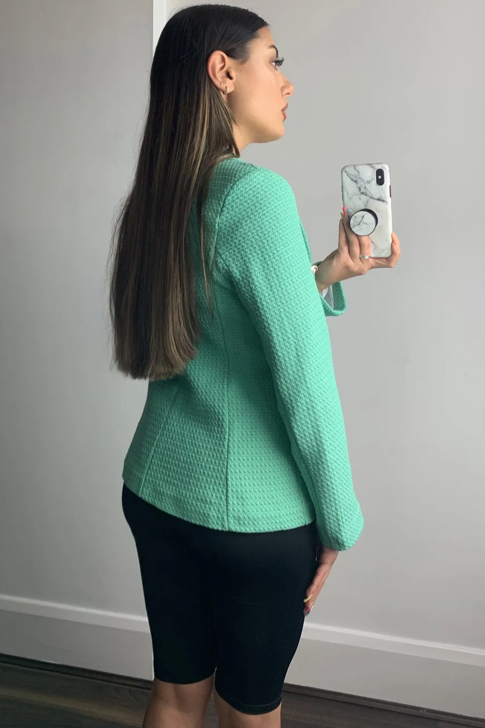 Jess Green Waffle Textured Tailored Button Detail Blazer