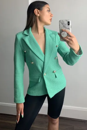 Jess Green Waffle Textured Tailored Button Detail Blazer
