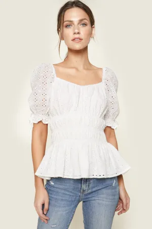 Keepers Eyelet Smocked Puff Sleeve Top
