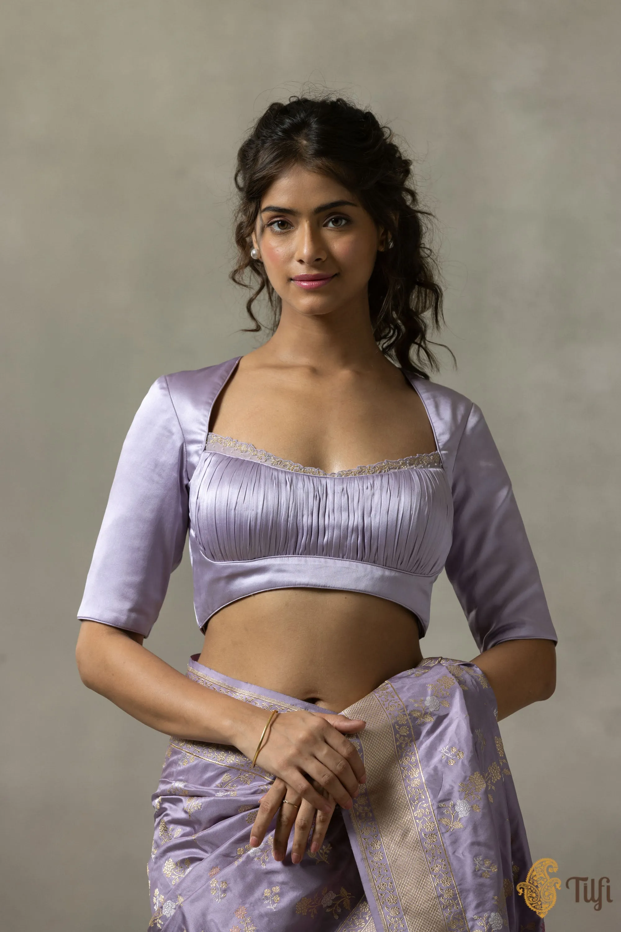 Lavender Pure Satin Silk Blouse