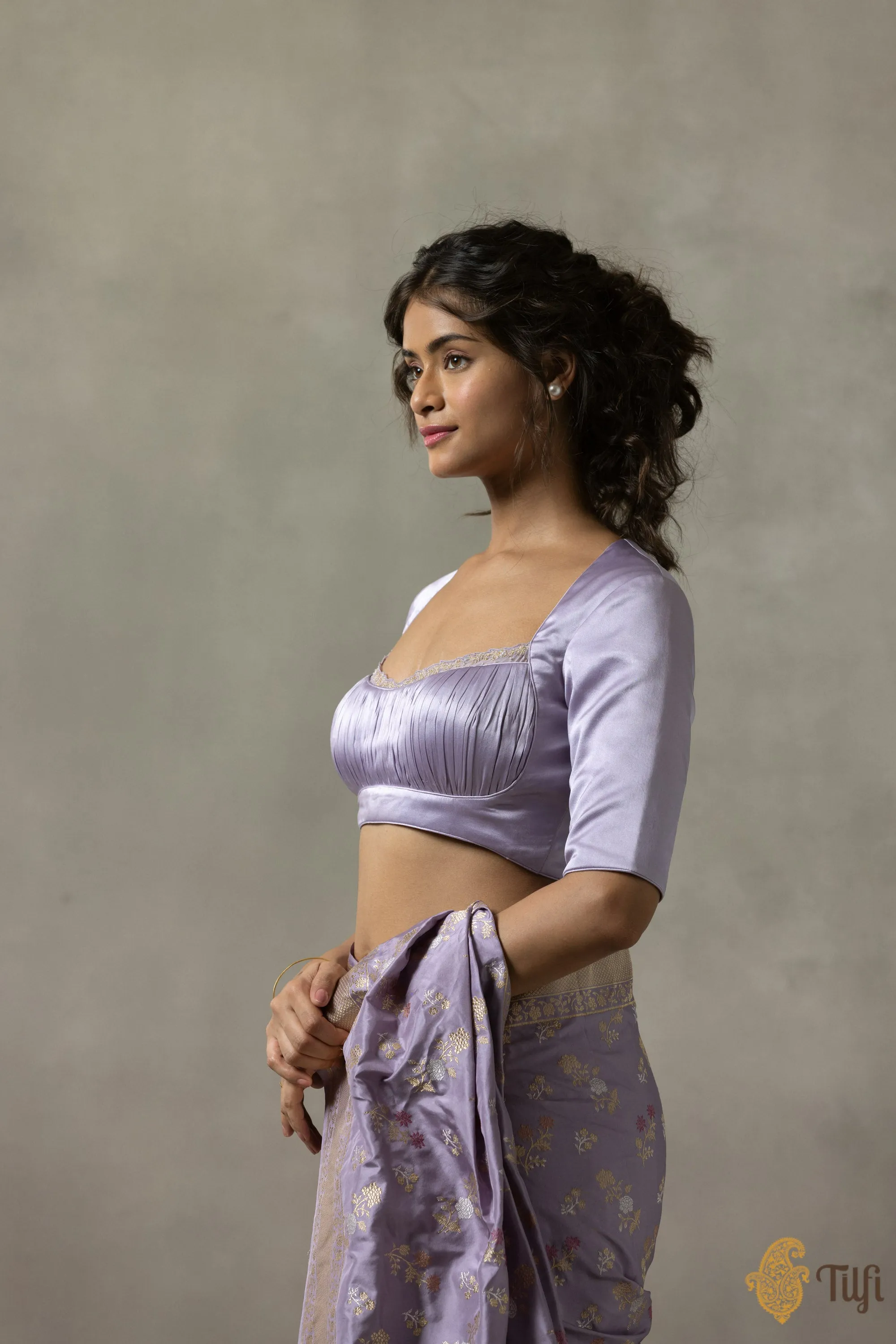 Lavender Pure Satin Silk Blouse