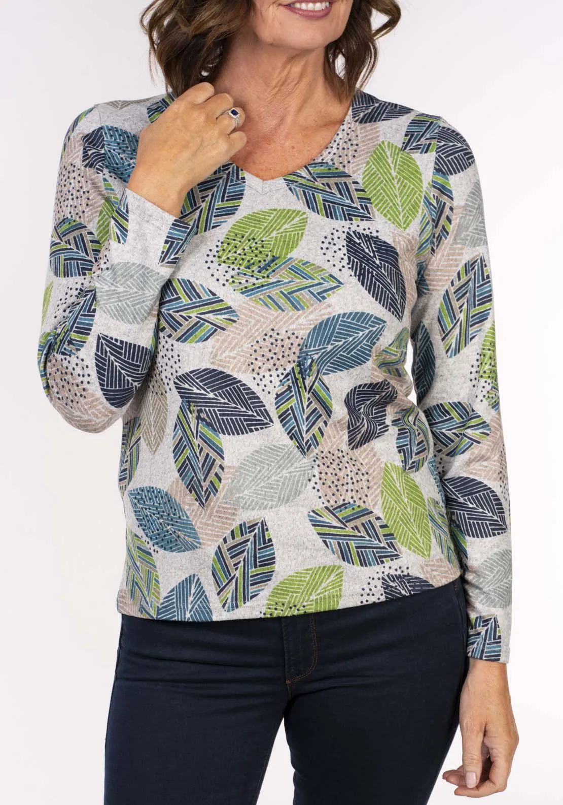 Leaf Print Warm Knit Top - Yellow
