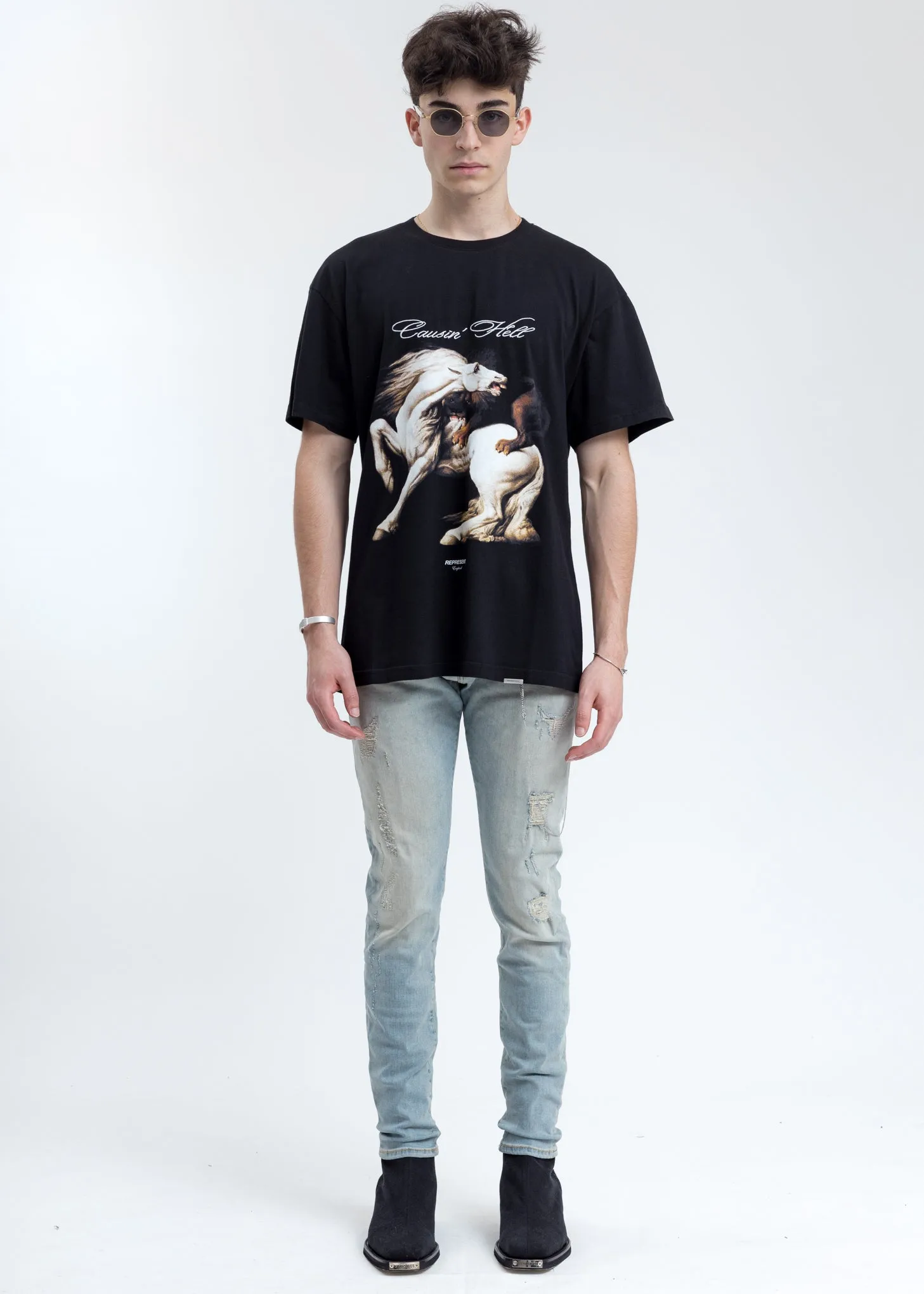 Light Blue  Repaired Denim Jeans