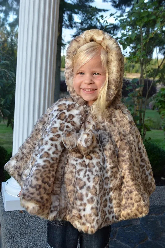 Little Girls Snow Leopard Faux Poncho 1T-6