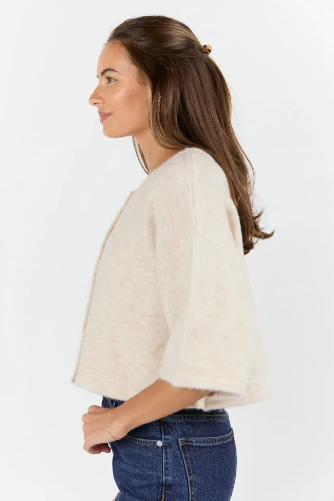 Loving Myself Beige Short Sleeve Crop Cardigan