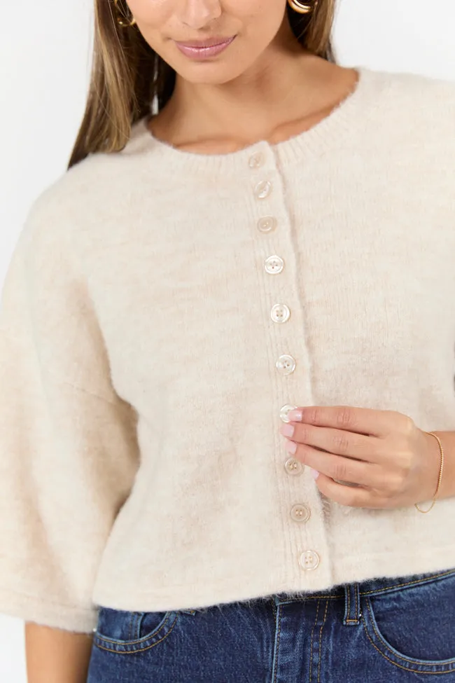 Loving Myself Beige Short Sleeve Crop Cardigan