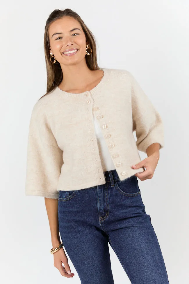 Loving Myself Beige Short Sleeve Crop Cardigan