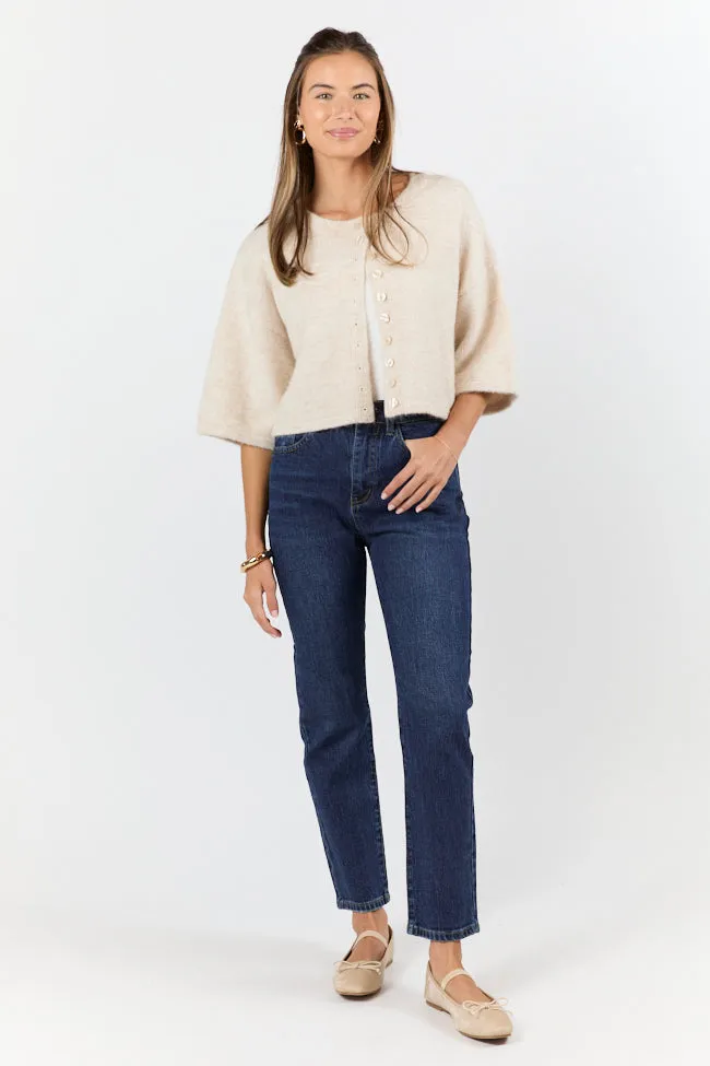 Loving Myself Beige Short Sleeve Crop Cardigan