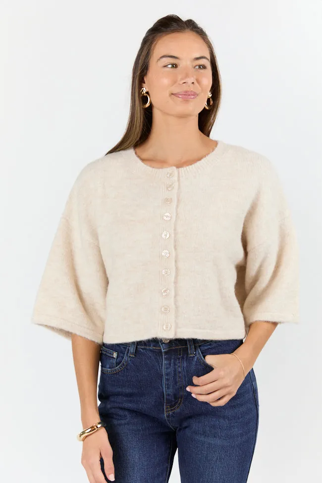 Loving Myself Beige Short Sleeve Crop Cardigan