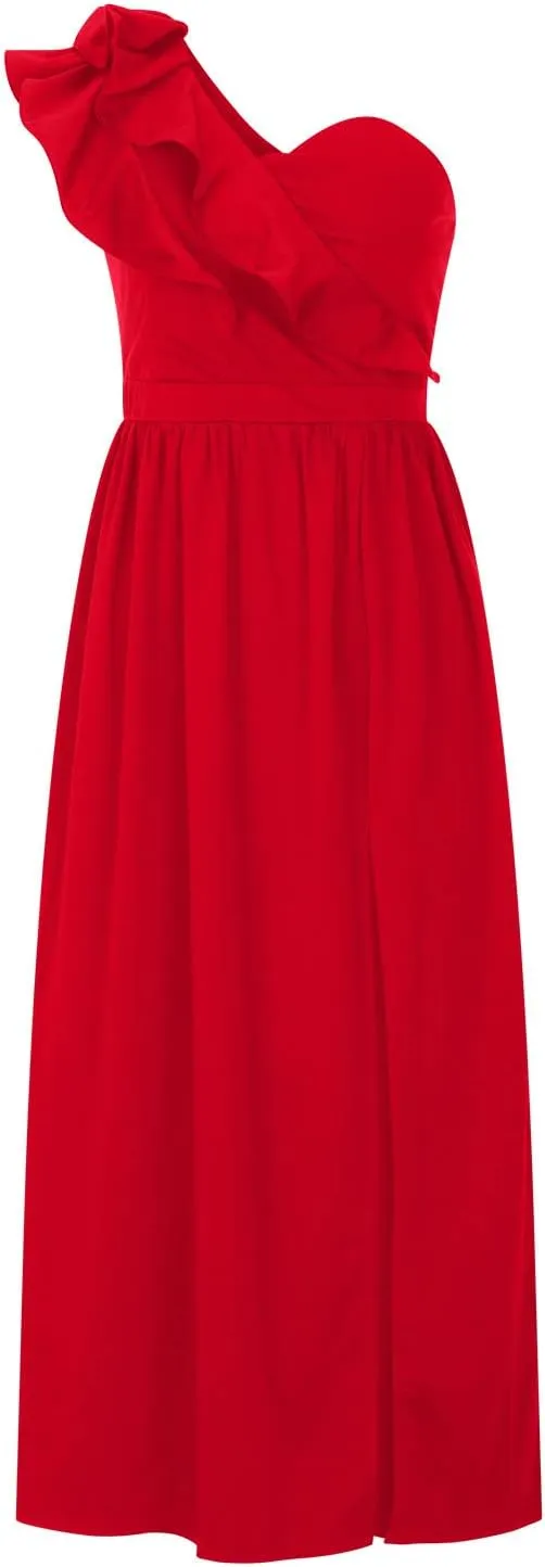 Maxi Dresses for Women One The Shoulder Dress Flowy Long Dresses Sexy Split Party Dress Trendy Ruffle Sundresses
