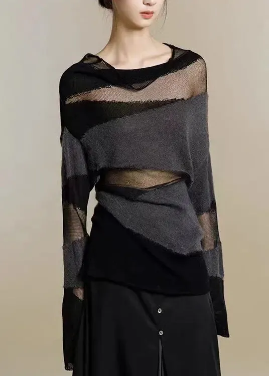 New Black Turtleneck Tulle Patchwork Thin Knit Sweaters Fall LY9031