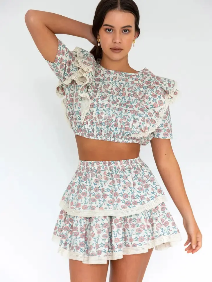 Nitu Crop Top | Rose Overall Handblock Print