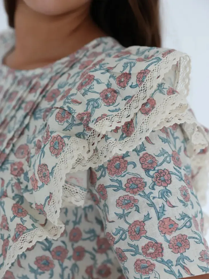 Nitu Crop Top | Rose Overall Handblock Print