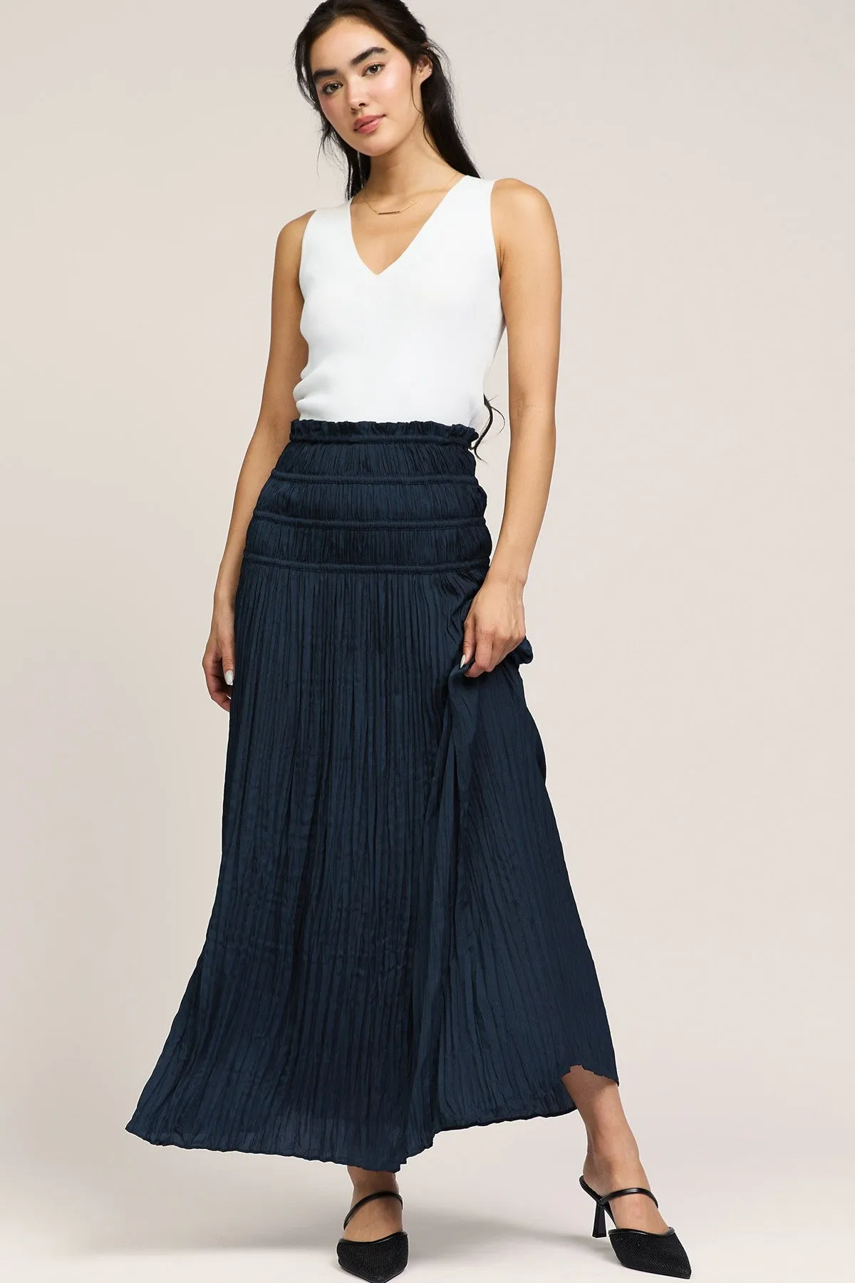 NYLAND Clara Smocked Waist Crinkle Maxi Skirt