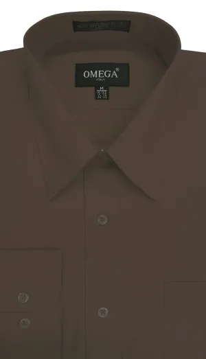 Omega Brown Long Sleeve Dress Shirt