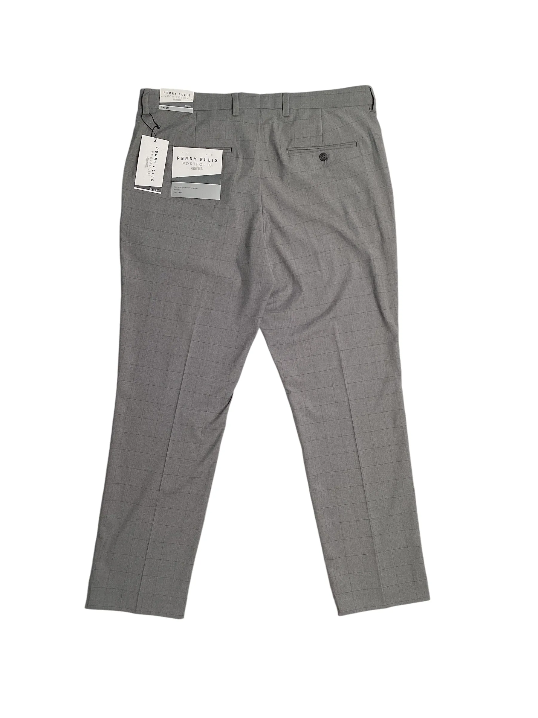 Perry Ellis Portfolio Mens Slim Fit Windowpane Dress Pants Dark Gray 36 x 32