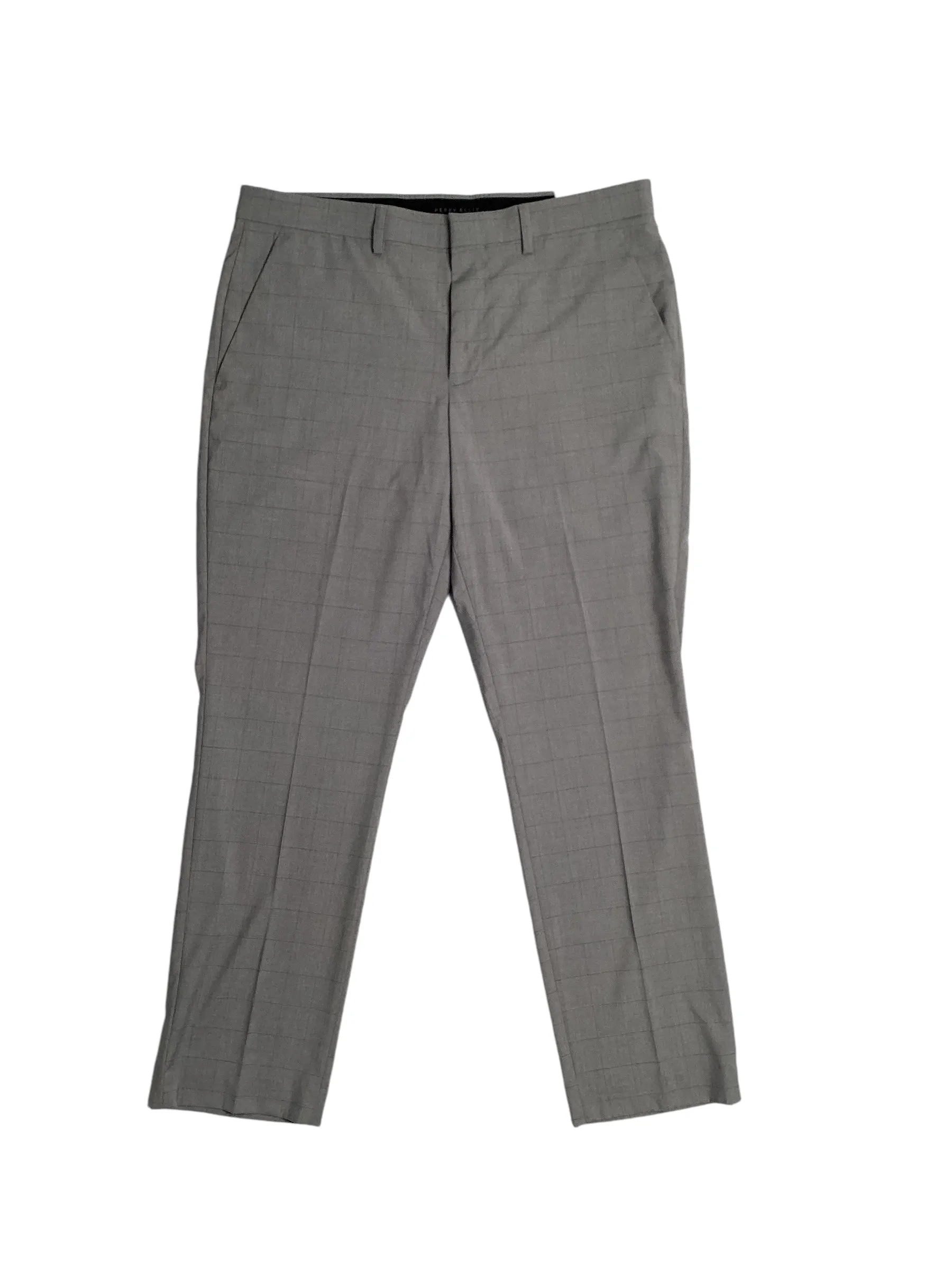 Perry Ellis Portfolio Mens Slim Fit Windowpane Dress Pants Dark Gray 36 x 32