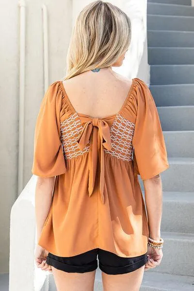 Pizzazzy Tie Back Square Neck Babydoll Blouse