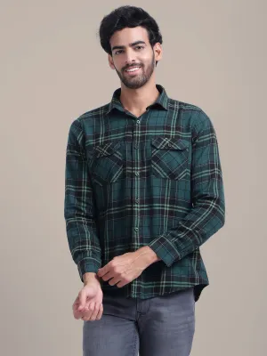 Premium Cotton Dark Green Plaid Flannel Shirt