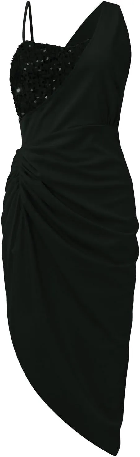 Prom Dresses for Women 2024 One Shoulder High Split Ruched Bodycon Cocktail Sequin Elegant Evening Party Midi Dress