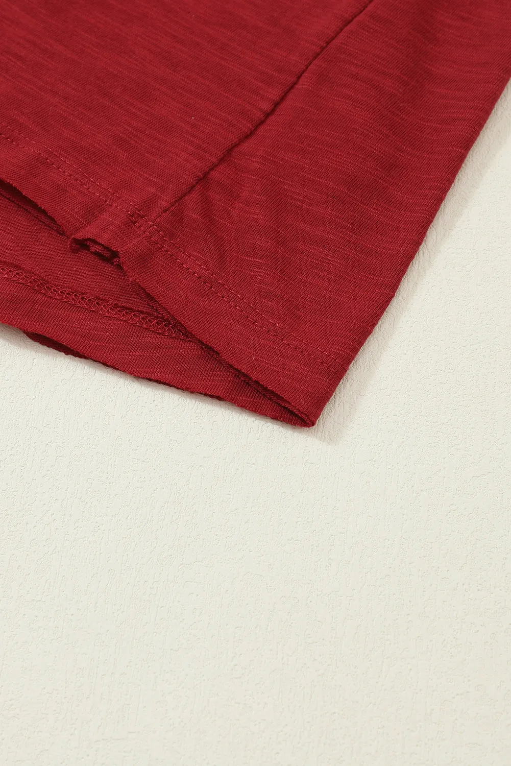 Red Solid Color Patchwork Long Sleeve Top
