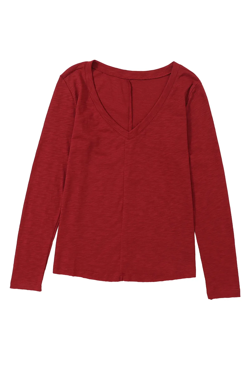 Red Solid Color Patchwork Long Sleeve Top